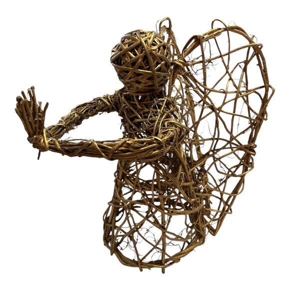 Vintage Gold-Tone Grapevine Angel Figurine – Rustic Holiday Décor (1990s–2000s) - Picture 3 of 5